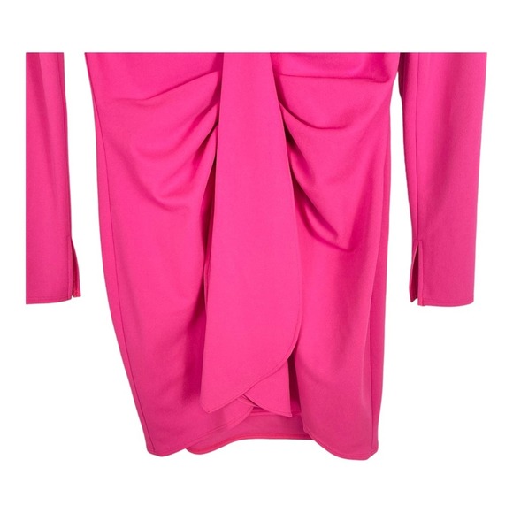 Katie May Next Round Plunge Neck Long Sleeve Mini Crepe Dress Hot Pink Medium - Picture 5 of 13